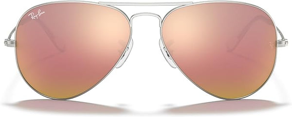 RAY-BAN CLASSIC AVIATOR SUNGLASSES, MATTE SILVER/LIGHT BROWN MIRRORED PINK, RB3025 58