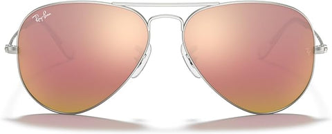 RAY-BAN CLASSIC AVIATOR SUNGLASSES, MATTE SILVER/LIGHT BROWN MIRRORED PINK, RB3025 58