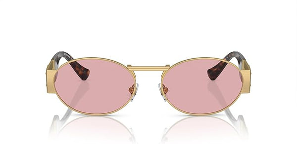 VERSACE UNISEX SUNGLASSES MATTE GOLD FRAME, LIGHT VIOLET LENSES, 56