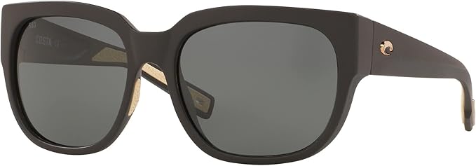 COSTA DEL MAR WOMENS WATER WOMAN II SQUARE SUNGLASSES, MATTE BLACK/GREY POLARIZED-580G, 58