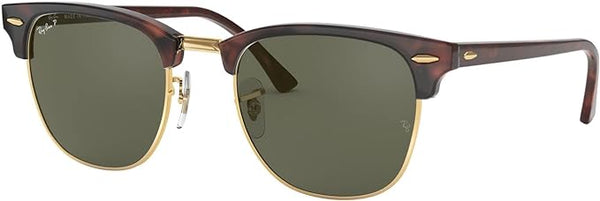 RAY-BAN CLUBMASTER SQUARE SUNGLASSES, RED HAVANA/POLARIZED G-15 GREEN, RB3016 51