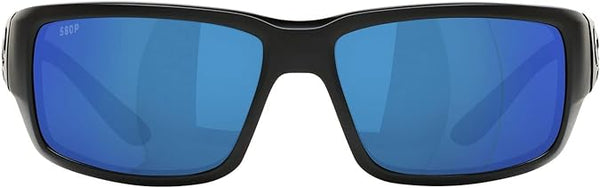 COSTA DEL MAR MENS FANTAIL RECTANGULAR SUNGLASSES, BLACKOUT/GREY BLUE MIRRORED POLARIZED-580P, 59