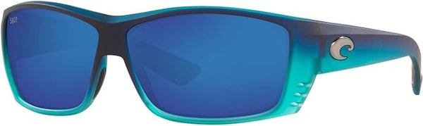 COSTA DEL MAR MENS CAT CAY RECTANGULAR SUNGLASSES, MATTE CARIBBEAN FADE/GREY BLUE MIRRORED POLARIZED-580P, 61