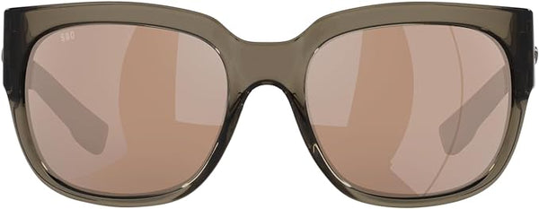 COSTA DEL MAR WOMENS WATERWOMAN RECTANGULAR SUNGLASSES, TAUPE/COPPER SILVER MIRRORED POLARIZED-580G, 55