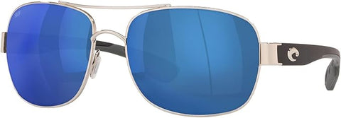 COSTA DEL MAR MENS COCOS RECTANGULAR SUNGLASSES, PALLADIUM/GREY BLUE MIRRORED POLARIZED-580P, 59