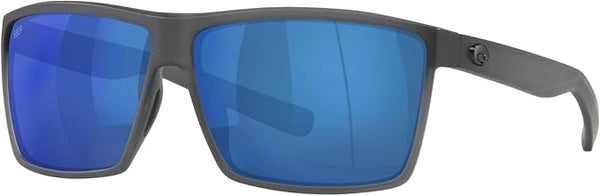 COSTA DEL MAR MENS RINCON FISHING AND WATERSPORTS RECTANGULAR SUNGLASSES, MATTE SMOKE CRYSTAL/GREY BLUE MIRRORED POLARIZED-580P, 63