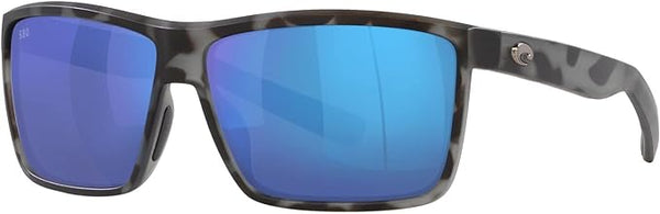 COSTA DEL MAR MENS RINCONCITO RECTANGULAR SUNGLASSES, TIGER SHARK/BLUE MIRRORED POLARIZED-580G, 60