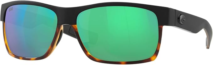 COSTA DEL MAR MENS HALF MOON RECTANGULAR SUNGLASSES, MATTE BLACK/SHINY TORTOISE/COPPER GREEN MIRRORED POLARIZED-580G, 60