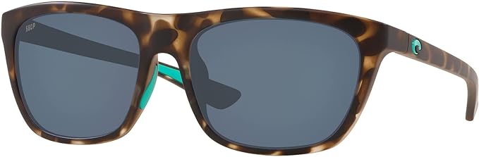 COSTA DEL MAR WOMENS CHEECA SQUARE SUNGLASSES, MATTE SHADOW TORTOISE/GREY POLARIZED-580P, 57