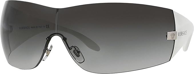 VERSACE VE 2054 10008G SILVER PLASTIC SHIELD SUNGLASSES GREY GRADIENT LENS, 41