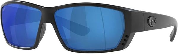 COSTA DEL MAR MENS TUNA ALLEY RECTANGULAR SUNGLASSES, BLACKOUT/GREY BLUE MIRRORED POLARIZED-580P, 62