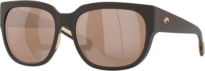 COSTA DEL MAR WOMENS WATER WOMAN II SQUARE SUNGLASSES, MATTE BLACK/COPPER SILVER MIRRORED POLARIZED-580G, 58