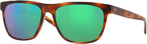 COSTA DEL MAR MENS APALACH RECTANGULAR SUNGLASSES, SHINY TORTOISE/GREEN MIRRORED POLARIZED-580G, 60