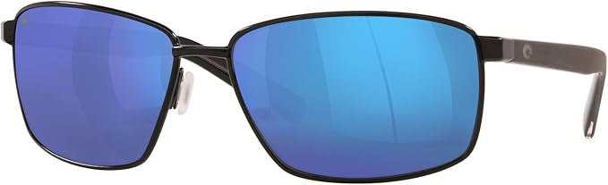 COSTA DEL MAR MENS PONCE RECTANGULAR SUNGLASSES, MATTE BLACK/BLUE MIRRORED POLARIZED-580G, 63