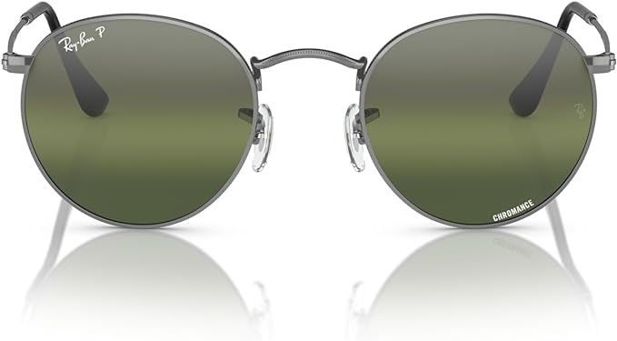 RAY-BAN ROUND METAL SUNGLASSES, GUNMETAL/CLEAR GRADIENT DARK GREEN POLARIZED, RB3447 50