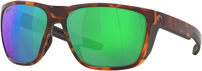 COSTA DEL MAR MENS FERG SQUARE SUNGLASSES, MATTE TORTOISE/GREEN MIRRORED POLARIZED-580P, 59