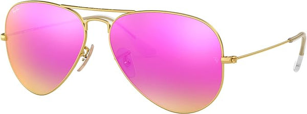 RAY-BAN CLASSIC AVIATOR SUNGLASSES, MATTE GOLD/GREEN MIRRORED FUCHSIA, RB3025 58