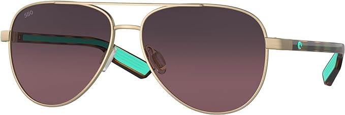 COSTA DEL MAR UNISEX PELI AVIATOR SUNGLASSES, BRUSHED GOLD/ROSE GRADIENT POLARIZED 580G, 57