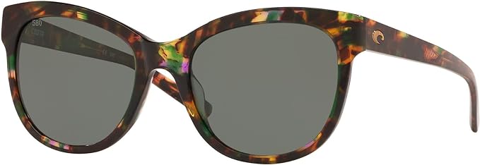 COSTA DEL MAR WOMENS BIMINI SQUARE SUNGLASSES, TORTOISE/COPPER SILVER MIRRORED POLARIZED-580G, 54