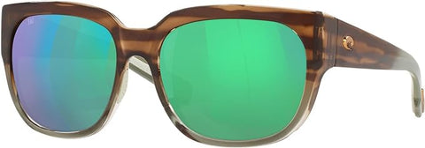 COSTA DEL MAR WOMENS WATER WOMAN II SQUARE SUNGLASSES, JADE/GREEN MIRRORED POLARIZED-580G, 58