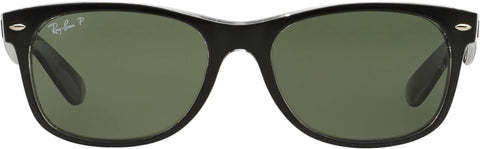 RAY-BAN MEN'S WAYFARER SQUARE SUNGLASSES, BLACK ON TRANSPARENT/POLARIZED GREEN, RB2132 55