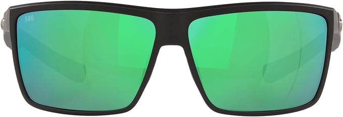 COSTA DEL MAR MENS RINCONCITO RECTANGULAR SUNGLASSES, MATTE BLACK/GREEN MIRRORED POLARIZED-580G, 60