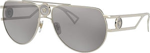 VERSACE VE 2225 12526G PALE GOLD METAL AVIATOR SUNGLASSES SILVER MIRROR LENS, 60