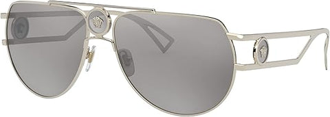 VERSACE VE 2225 12526G PALE GOLD METAL AVIATOR SUNGLASSES SILVER MIRROR LENS, 60