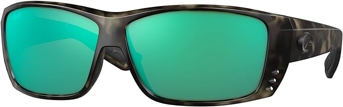 COSTA DEL MAR MENS CAT CAY RECTANGULAR SUNGLASSES, WETLANDS/GREEN MIRRORED POLARIZED-580P, 61