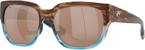 COSTA DEL MAR WOMENS WATER WOMAN II SQUARE SUNGLASSES, SHINY WAHOO/COPPER SILVER MIRRORED POLARIZED-580G, 58