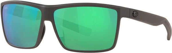 COSTA DEL MAR MENS RINCONCITO RECTANGULAR SUNGLASSES, MATTE GREY/GREEN MIRRORED POLARIZED-580G, 60