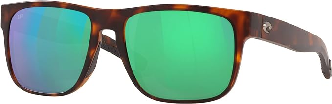 COSTA DEL MAR MENS SPEARO SQUARE SUNGLASSES, MATTE TORTOISE/GREEN MIRRORED POLARIZED-580G, 56