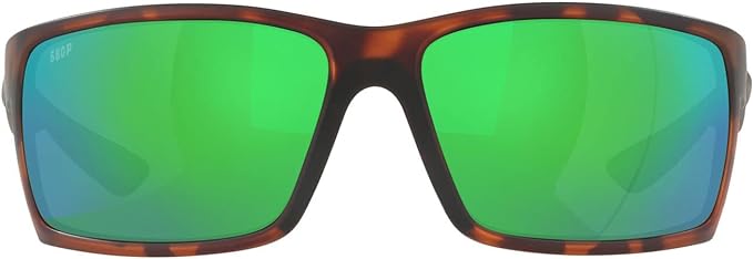 COSTA DEL MAR MENS REEFTON RECTANGULAR SUNGLASSES, MATTE RETRO TORT/GREEN MIRRORED POLARIZED-580P, 64