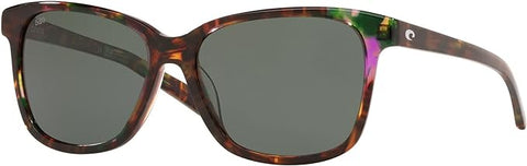 COSTA DEL MAR WOMENS MAY ROUND SUNGLASSES, SHINY ABALONE/GREY POLARIZED-580G, 57