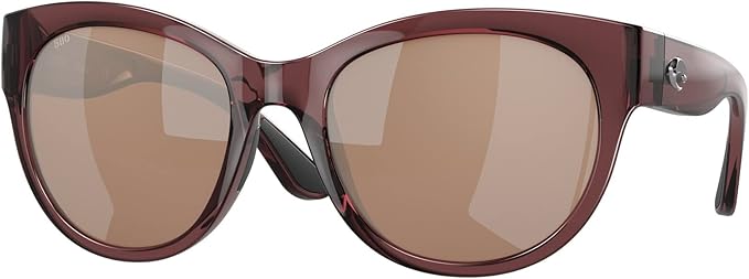 COSTA DEL MAR WOMENS MAYA ROUND SUNGLASSES, SHINY URCHIN CRYSTAL/COPPER SILVER MIRRORED POLARIZED-580G, 55