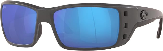 COSTA DEL MAR MENS PERMIT RECTANGULAR SUNGLASSES, MATTE GREY/BLUE MIRRORED POLARIZED-580G, 62