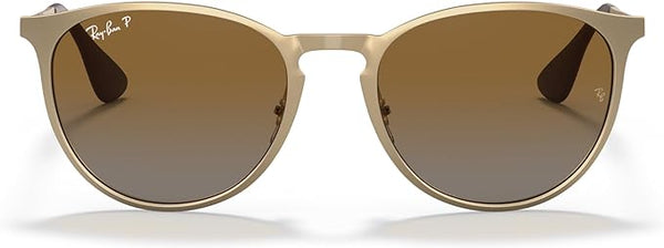 RAY-BAN ERIKA METAL ROUND SUNGLASSES, MATTE GOLD/POLARIZED GREY GRADIENT BROWN, RB3447N 54