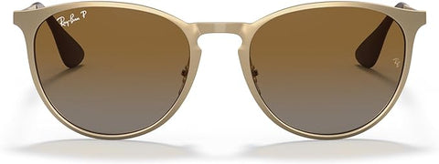 RAY-BAN ERIKA METAL ROUND SUNGLASSES, MATTE GOLD/POLARIZED GREY GRADIENT BROWN, RB3447N 54