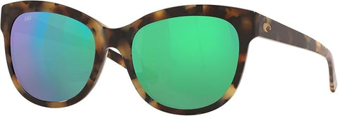 COSTA DEL MAR WOMENS BIMINI SQUARE SUNGLASSES, SHINY VINTAGE TORTOISE/COPPER GREEN MIRRORED POLARIZED-580G, 54