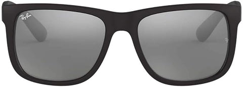 RAY-BAN JUSTIN RECTANGULAR SUNGLASSES, RUBBER BLACK/GREY MIRRORED SILVER, RB4165 51