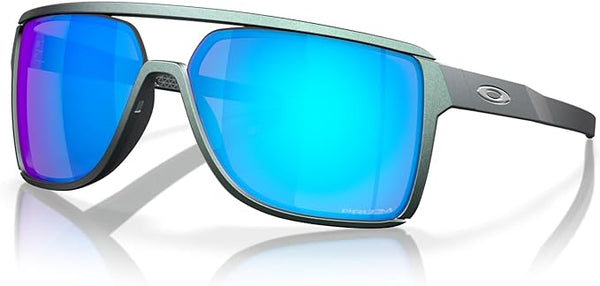 OAKLEY MEN'S CASTEL RECTANGULAR SUNGLASSES, MATTE SILVER/BLUE COLORSHIFT/PRIZM SAPPHIRE, OO9147 63