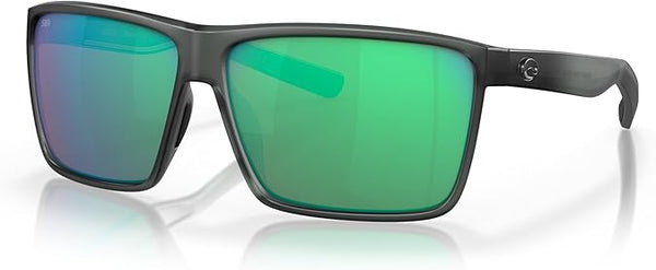 COSTA DEL MAR MENS RINCON FISHING AND WATERSPORTS RECTANGULAR SUNGLASSES, SHINY BLACK/COPPER GREEN MIRRORED POLARIZED-580P, 63