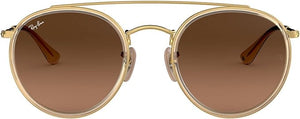 RAY-BAN DOUBLE BRIDGE ROUND SUNGLASSES, GOLD/BROWN GRADIENT GREY, RB3647N 51