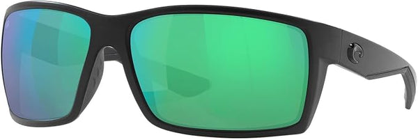 COSTA DEL MAR MENS REEFTON RECTANGULAR SUNGLASSES, BLACKOUT/GREEN MIRRORED POLARIZED-580G, 64