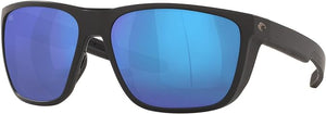 COSTA DEL MAR MENS FERG SQUARE SUNGLASSES, MATTE BLACK/BLUE MIRRORED POLARIZED-580G, 59