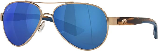 COSTA DEL MAR WOMENS LORETO AVIATOR SUNGLASSES, GOLDEN PEARL/POLARIZED BLUE MIRRORED 580P, 56