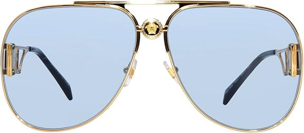 VERSACE 2255 1002/1 SUNGLASSES GOLD/BLACK/LIGHT BLUE PILOT 63