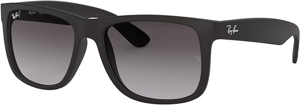 RAY-BAN JUSTIN RECTANGULAR SUNGLASSES, RUBBER BLACK/LIGHT GREY GRADIENT DARK GREY, RB4165 51