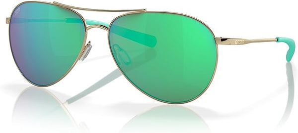 COSTA DEL MAR WOMAN SUNGLASSES SHINY GOLD FRAME, GREEN MIRROR LENSES, 58