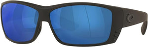 COSTA DEL MAR MENS CAT CAY RECTANGULAR SUNGLASSES, BLACKOUT/GREY BLUE MIRRORED POLARIZED-580P, 61